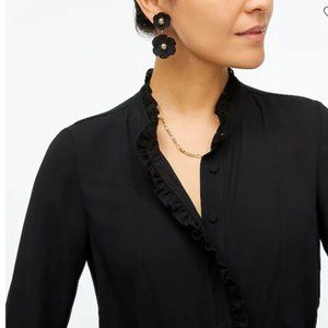 J. Crew Factory. Long-sleeve top with ruffles, BLACK, Size 6
